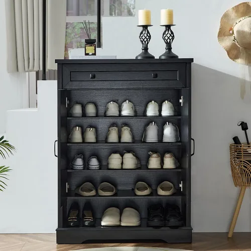 Miniatura 5 de SOOWERY Armario de zapatos con cajón, armario de almacenamiento de zapatos de granja con puertas, organizador de zapatos estrecho de 5 niveles