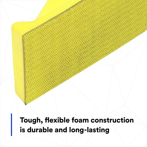Miniatura 4 de 3M Hookit Bloque de mano suave 05742, 2-3/4 pulgadas x 5 pulgadas, espuma moldeada flexible, de larga duración, amarillo