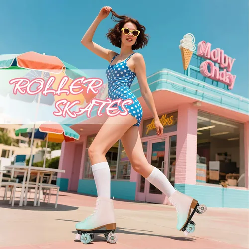 Miniatura 3 de Gets Patines altos para mujer, piel sintética, cuatro ruedas, doble fila, brillante, para interiores y exteriores