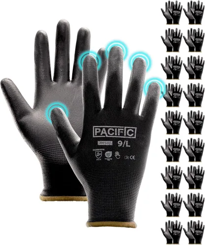 Miniatura 14 de PACIFIC PPE 18 pares de guantes de trabajo, guantes de punto sin costuras recubiertos de poliuretano, guantes de seguridad para pantalla táctil