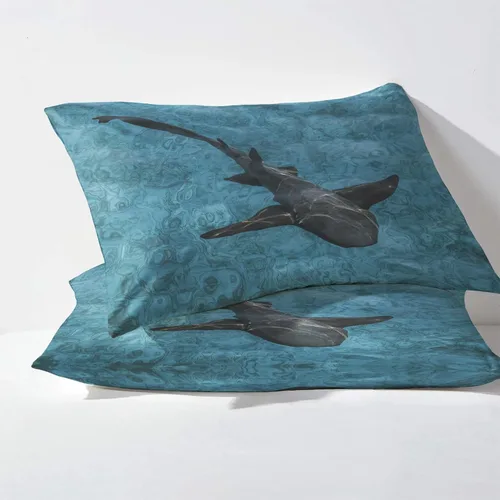 Miniatura 3 de Juego de sábanas de tiburón tamaño individual, sábanas de animales oceánicos, sábanas y fundas de almohada estampadas de 3 piezas, sábana bajera