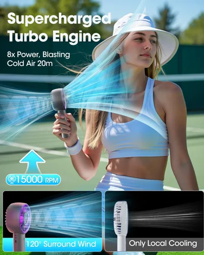Miniatura 6 de Ventilador turbo de mano portátil, ventilador de mano personal recargable de alta velocidad de 5200 mAh, mini ventiladores portátiles con tecnología