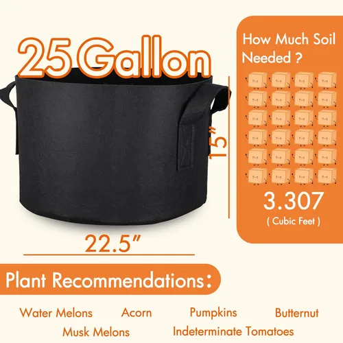 Miniatura 2 de Gardzen - Paquete de 10 bolsas de cultivo de 25 galones. Macetas de tela de aireación de 10.58 onzas (300 g) con asas, macetas de tela resistentes