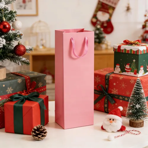 Miniatura 7 de SEUNMUK Paquete de 30 bolsas de regalo para botellas de vino rosa, 13.8 x 4.3 x 3.5 pulgadas, papel fuerte grueso de 250 GSM con asas para fiestas