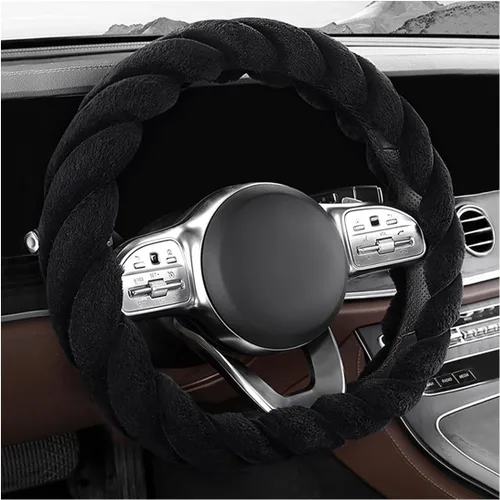 KVAEY - Funda para volante de coche de felpa suave, de 15 pulgadas, antideslizante y redonda, protector de volante de invierno, funda de volante de