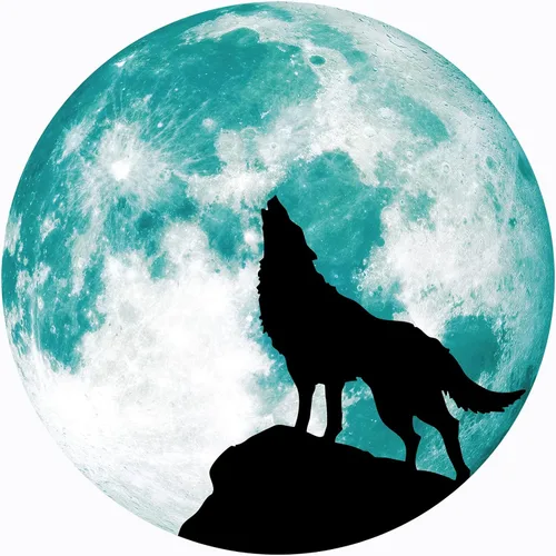 Miniatura 3 de Calcomanía creativa de pared de luna luminosa, diseño de lobo que brilla en la oscuridad, adhesivo de pared de PVC extraíble impermeable