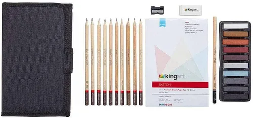 Miniatura 4 de KINGART Juego de 25 lápices y pasteles de grafito y carbón para adultos, adolescentes, principiantes a profesionales, ideal para sombrear, mezclar