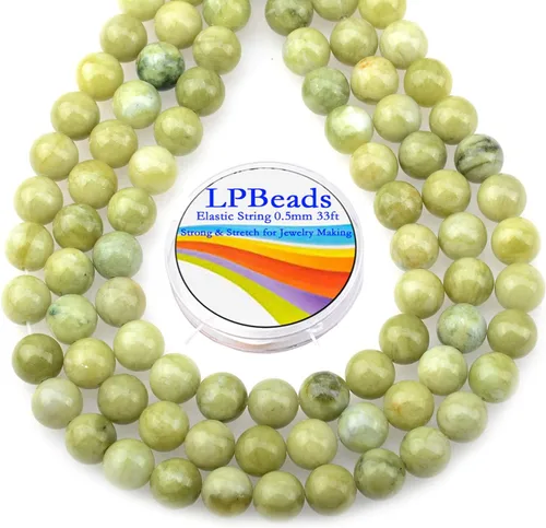 Miniatura 31 de LPBeads 100 piezas de cuentas sueltas de jade blanco natural pulido de 8 mm y redondo con cordón elástico para hacer joyas y pulseras Jade blanco