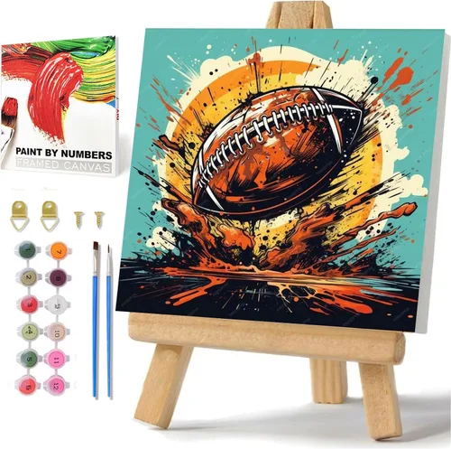 hkejoi Kit de pintura de fútbol por números para niños, pintura de fútbol por números para niños, enmarcado y caballete, pintura por números,