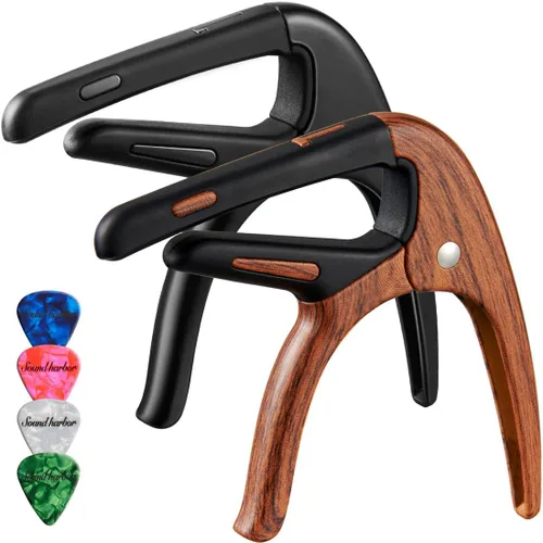 Miniatura 8 de Cejilla de guitarra, cejilla negra, soporte para púas en la cejilla para guitarra acústica y eléctrica, ukulele, mandolina, banjo (negro)
