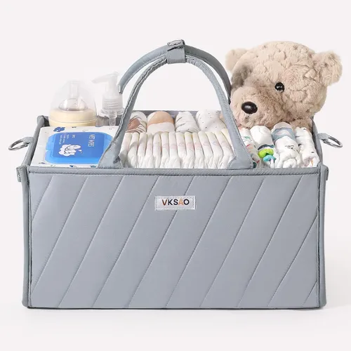 Miniatura 12 de Organizador de pañales extra grande – Cesta de almacenamiento grande para guardería con bolsillo con cremallera, correa para el hombro y ganchos