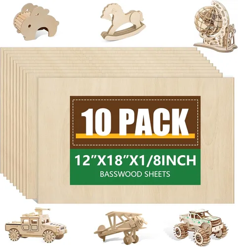 Miniatura 8 de Paquete de 8 hojas de madera contrachapada de nogal de 12 x 12 x 1/8 pulgadas, madera contrachapada de 0.118 in para corte y grabado láser, madera