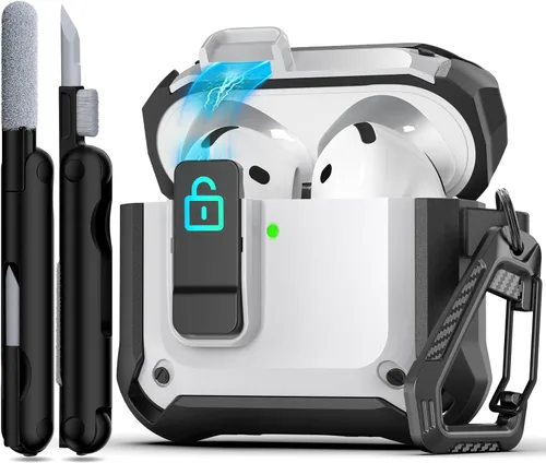 Miniatura 75 de R-fun - Funda para audífonos compatible con AirPods de 4.ª generación 2024, cubierta protectora de expulsión automática a prueba de caídas, puerto