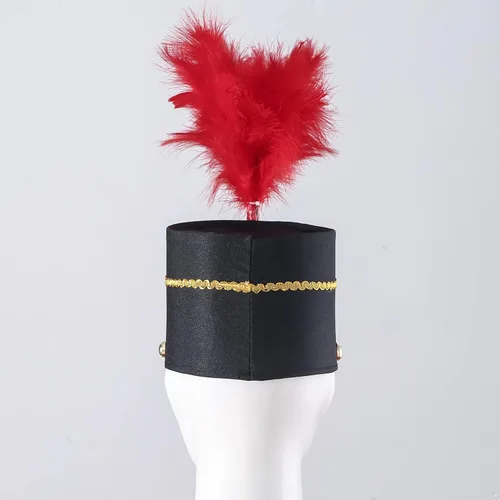 Miniatura 4 de Sombrero de tambor mayor para adultos y niños, sombrero de Majorette, sombrero de banda de tambor, sombrero de soldado de juguete con plumas