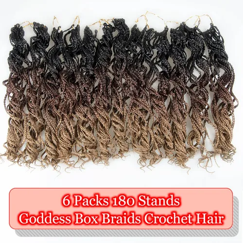 Miniatura 5 de Goddess Box - Trenzas de ganchillo de cabello bohemio con extremos rizados, extensiones de cabello bohemio de 14 pulgadas, extensiones de cabello