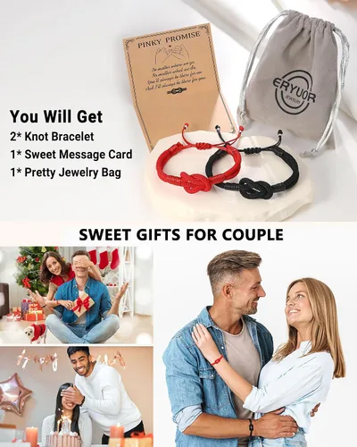 Miniatura 6 de Eryuor Pinky - Pulseras de nudo de promesa, regalos para parejas, Navidad, aniversario, día de San Valentín, regalos para hombres, mujeres, novio
