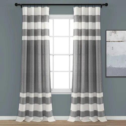 Lush Decor Juego de cortinas de ventana de algodón teñido con hilo de rayas grises (84 x 40 pulgadas)