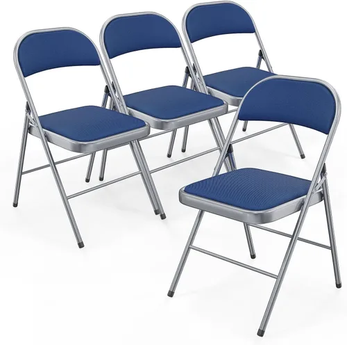 Miniatura 11 de Bonnlo Silla plegable, sillas plegables acolchadas de tela con cojín, respaldo y marco de acero para interiores y exteriores, comedor, oficina, Negro