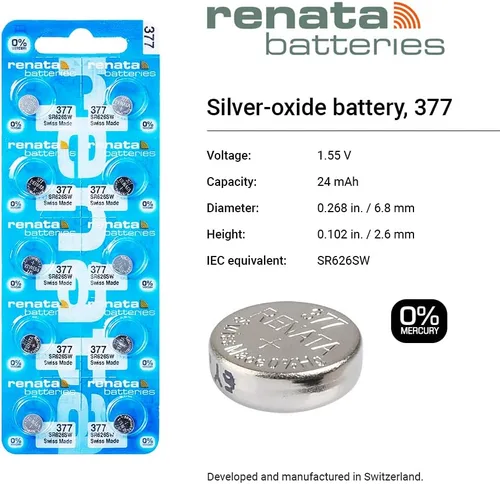 Miniatura 2 de Renata 377 SR626SW Baterías - Batería de reloj de óxido de plata de 1.55V 377 (2 unidades)