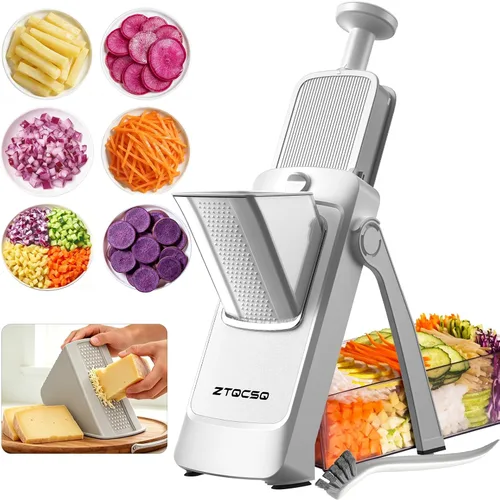 Miniatura 14 de Cortadora de mandolina segura para cocina, preparación de comidas, rebanadora de papas, ajustable/fácil de limpiar/almacenar, artefacto de corte