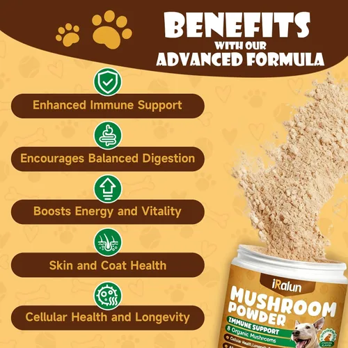 Miniatura 3 de Hongos para perros: suplemento orgánico de hongos en polvo para perros, aumenta la inmunidad, apoya la digestión y mejora la salud general