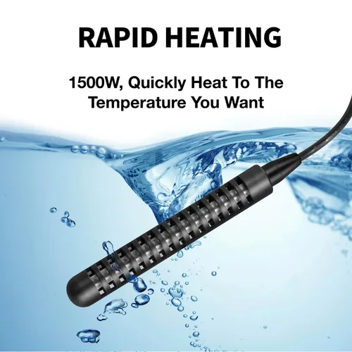 Miniatura 2 de GRILLME Calentador de agua de inmersión de 1500 W, calentador eléctrico portátil totalmente sumergible, calentador de cubo de 5 galones, 100%