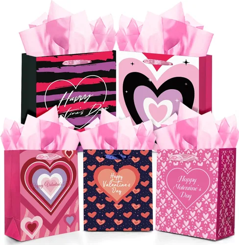 Miniatura 8 de qiqee Bolsas de regalo de papel surtido con asas de papel de seda, 8 bolsas de regalo de cartón de cumpleaños de animales florales para mujeres