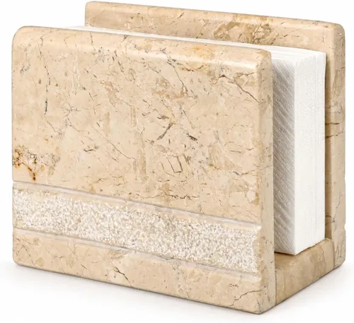 Creative Home Servilletero para encimera de mármol beige natural, dispensador de papel para mesa de comedor, soporte organizador de servilletas de