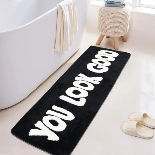 Miniatura 8 de Alfombra de baño con texto en inglés "You Look Good", alfombra larga para baño, divertida decoración de baño para bañera, dormitorio y ducha, 20 x