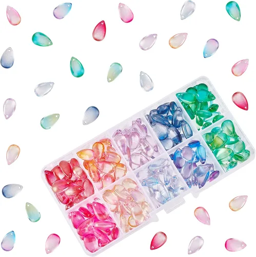 Miniatura 7 de PH PandaHall Cuentas de cristal de lágrima, 200 cuentas de cristal de gota de agua de 10 colores, cuentas sueltas transparentes, dijes coloridos