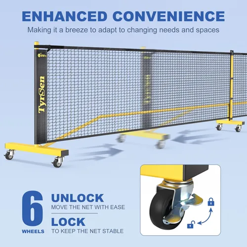 Miniatura 2 de Pickleball Net Set, Pickleball Net on Wheels for Driveway Backyard, 22FT Regular Size, 4 Pickleball Paddles & 6 Balls, 12 Court Markers, 1 Carry
