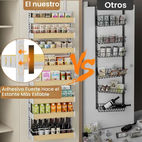 Miniatura 6 de POKIPO Organizador de despensa de 8 niveles para colgar sobre la puerta, 2 EN 1 de montaje en pared o estante de especias colgante, estantes
