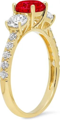 Miniatura 2 de Anillo de oro amarillo de 14 quilates con diseño de rubí rojo de imitación impecable, ideal VVS1 de 2 quilates, talla solitario de corte redondo, 3