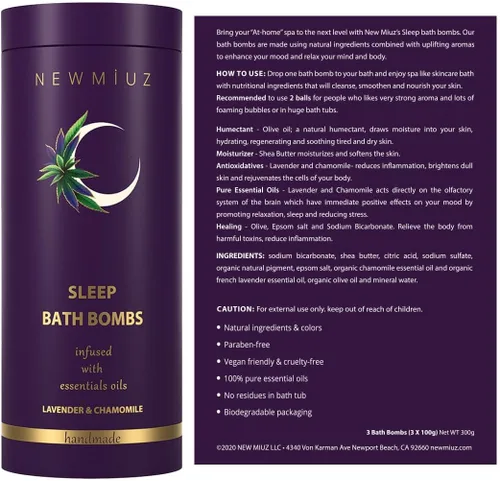 Miniatura 8 de Bombas de baño de burbujas para dormir profundo con aceites esenciales de manzanilla de lavanda, baño hidratante para piel seca y relajación, regalo