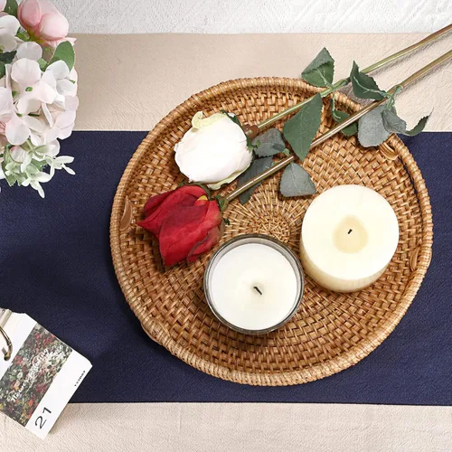 Miniatura 3 de Hipiwe Bandeja de servir redonda de ratán de 10 pulgadas con asas, bandeja organizadora decorativa tejida a mano para almacenamiento, desayuno