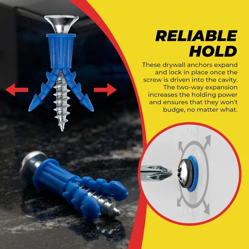 Miniatura 3 de Qualihome Anclajes para Paneles de Yeso de Calidad Premium Anclajes de Plástico Ligero Acanalado para Paredes Huecas – Kit de Anclaje de Pared