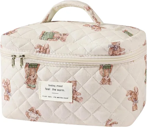 Miniatura 38 de Gosect Bolsa de maquillaje grande, bonita bolsa de cosméticos para mujeres y niñas, bolsa de aseo estética de coqueta floral, bolsa organizadora