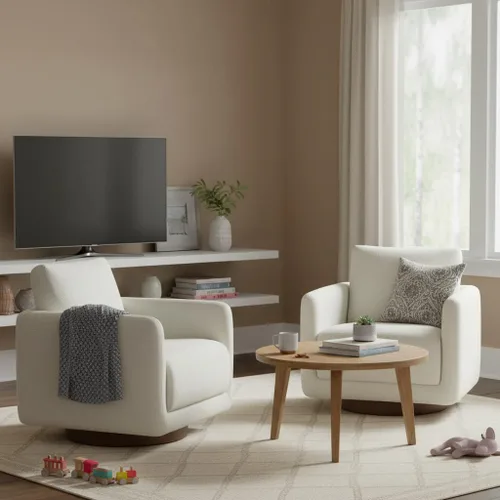 Miniatura 16 de KISLOT Silla giratoria moderna de barril redondo con tela tapizada de rendimiento para sala de estar, dormitorio, sala de espera, 1 caja