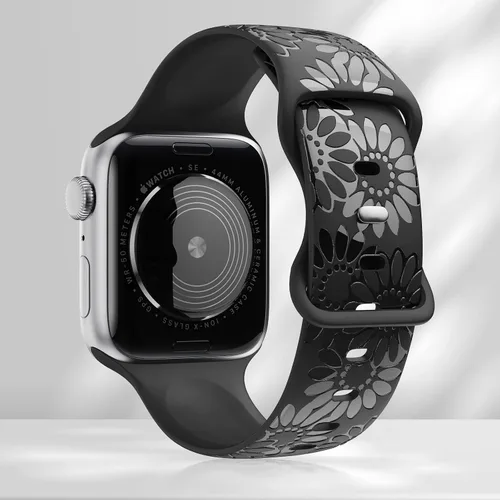 Miniatura 2 de Correa de silicona grabada de girasol compatible con correas de Apple Watch de 1.496, 1.575, 1.614, 1.654, 1.732, 1.772 y 1.772 pulgadas para mujer