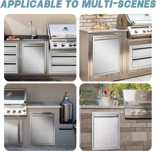 Miniatura 7 de Puerta de cocina para exteriores, 18 pulgadas de ancho x 21 pulgadas de alto, panel de puerta de doble pared de acero inoxidable, parrilla de una