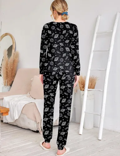 Miniatura 13 de Ekouaer Conjunto de pijama de manga larga para mujer, ropa de dormir suave con cuello redondo y bolsillos