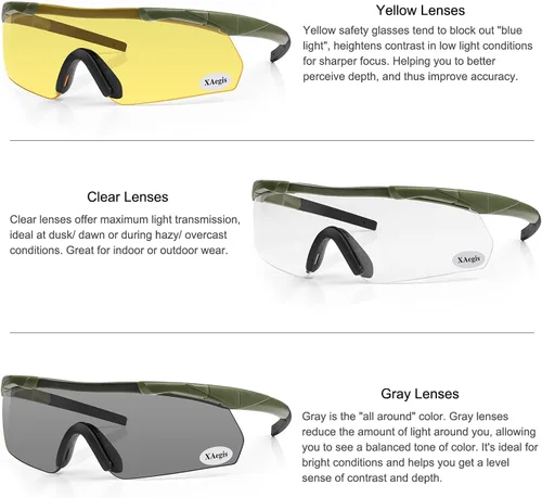 Miniatura 4 de xaegistac Tactical Shooting Glasses with 3 Interchangeable Lens High Impact Eye Protection Verde