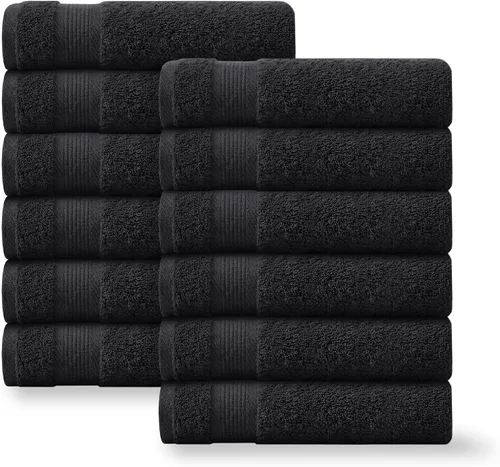 Miniatura 12 de Linteum Textile Supply Toalla de mano negra prémium de 16 x 27 pulgadas, 100% algodón, sin torsión, absorbente, de secado rápido, duradera