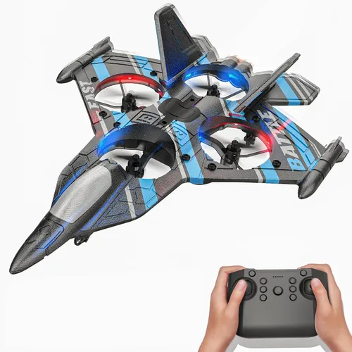 Miniatura 8 de BEZGAR Drones para niños Avión RC de 2.4GHZ, avión de control remoto, helicóptero RC, juguete de avión de combate con voltereta de 360°, juguetes