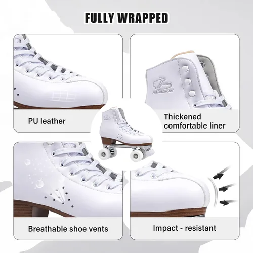 Miniatura 5 de PAPAISON Patines de ruedas para mujeres y hombres, de lujo de 2 capas de microfibra de cuero de doble fila - Patines clásicos de ruedas para niñas