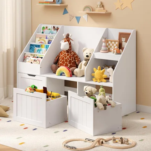 Miniatura 9 de Gizoon Organizador de almacenamiento de juguetes para niños con rincón de lectura, estantería para niños con 3 cajones móviles, rincón de lectura