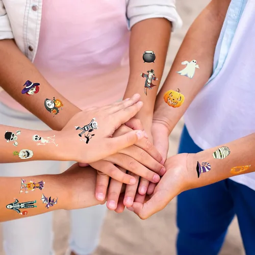 Miniatura 4 de 79 piezas de tatuajes temporales de cicatriz de Halloween, surtido de golosinas o trucos de Halloween, calcomanías falsas de tatuajes para bolsas