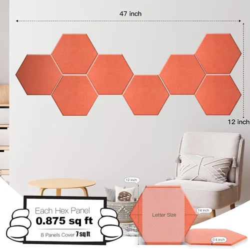 Miniatura 2 de Mollywell Paneles acústicos hexagonales, de alta densidad, insonorización, azulejos decorativos de fieltro para pared, reducción de ruido
