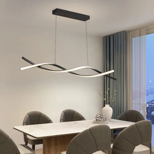 Miniatura 16 de Lámpara colgante, lámpara colgante lineal LED regulable, lámpara colgante fija, lámpara de araña LED moderna curvada, lámparas de araña para comedor