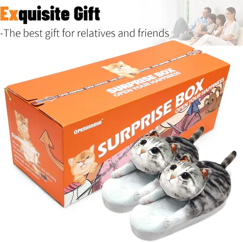 Miniatura 5 de Divertidas pantuflas de gato mullidas para mujer, zapatos de casa esponjosos, bonitas pantuflas de animales para interiores y exteriores, suaves